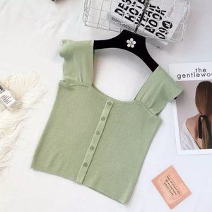 New Green Cap Sleeve Medium Crop Shirt